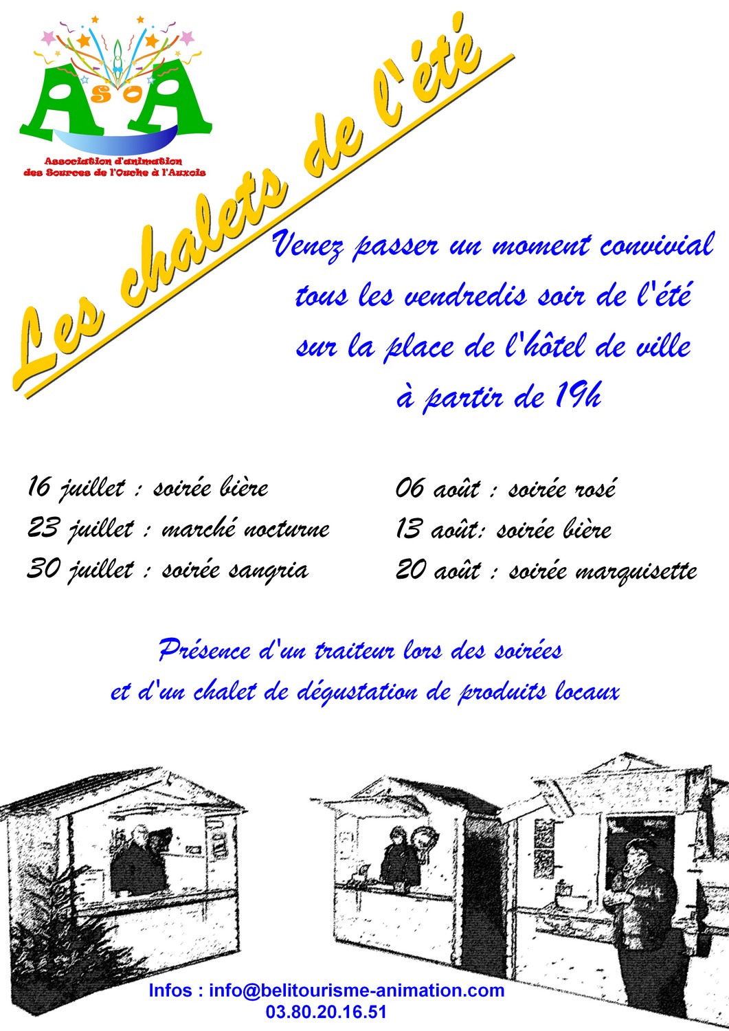 Affiche des chalets de l'été avec les soirées dédiées